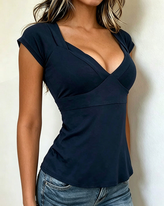 V-Neck Slim Fit Solid Color T-Shirt