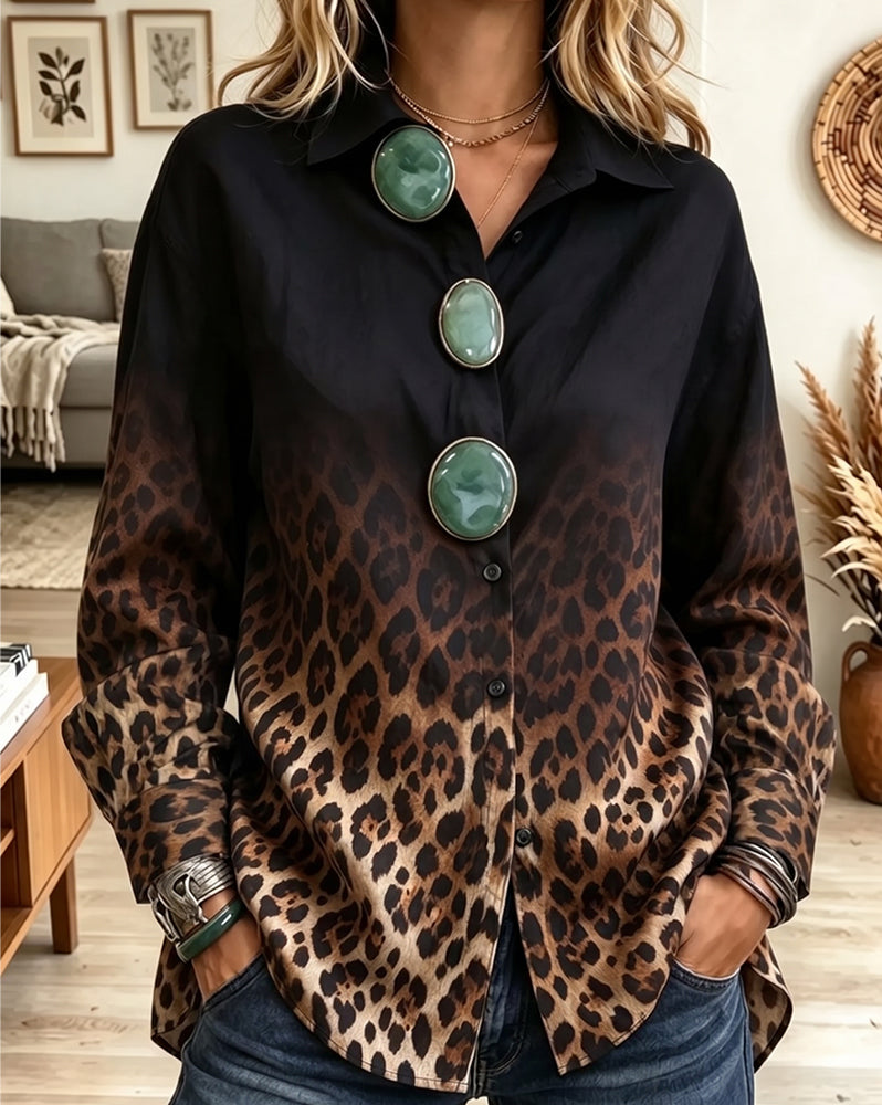 Gradient Leopard Lapel Shirt