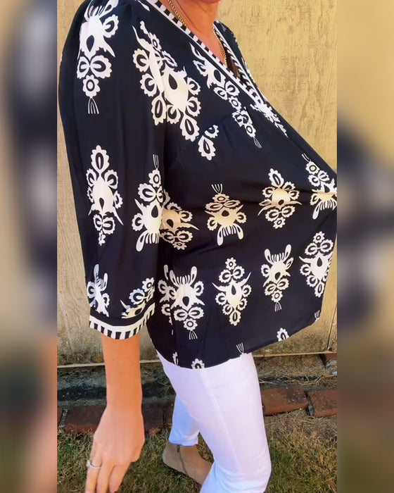 Three-Quarter Sleeves Printed Blouse