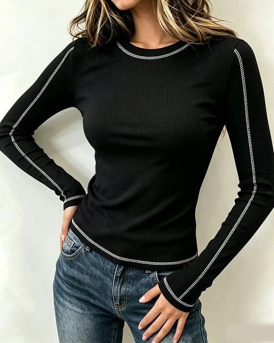 Stylish Crew Neck Slim Fit Long Sleeve Top