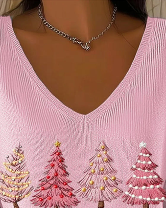 V-Neck Pullover Long-Sleeved Sweater