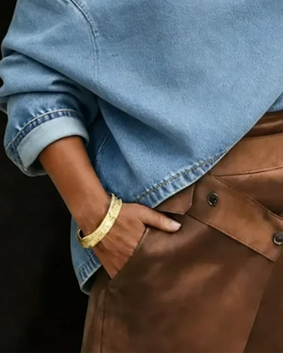 Off-Shoulder Loose Denim Long Sleeve Top