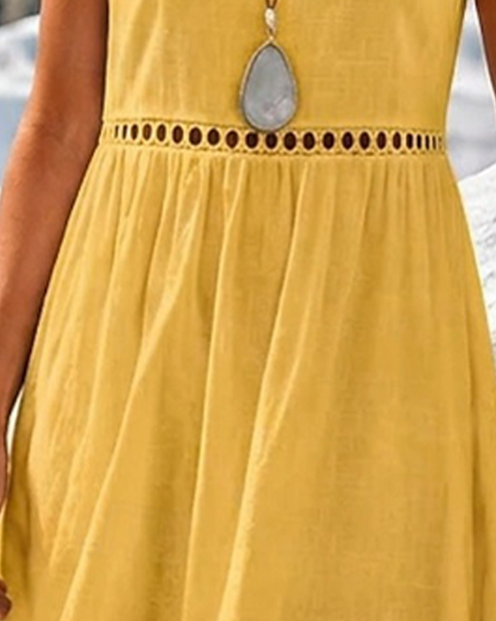 Cutout Waist Crew Neck A-Line Long Dress
