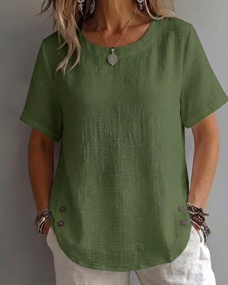 Crew Neck Solid Color Simple T-Shirt 100%Cotton
