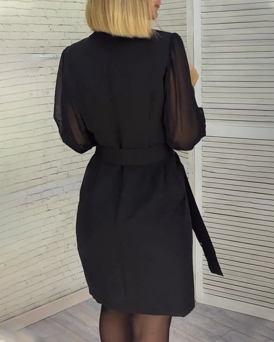 Sequin paneled long-sleeved dress