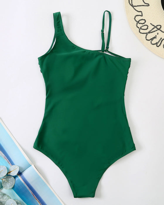 Sexy Spliced Off-Shoulder One-Piece Swimsuit
