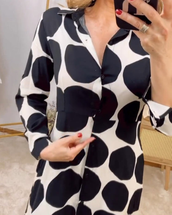 Geometric print lapel dress