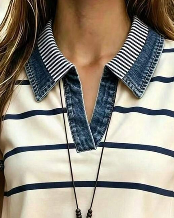 Striped Casual Lapel Blouse