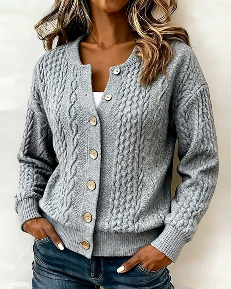 Casual Cable Knit Button Jacket