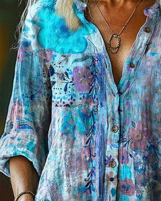 Artistic Floral Print Shirt