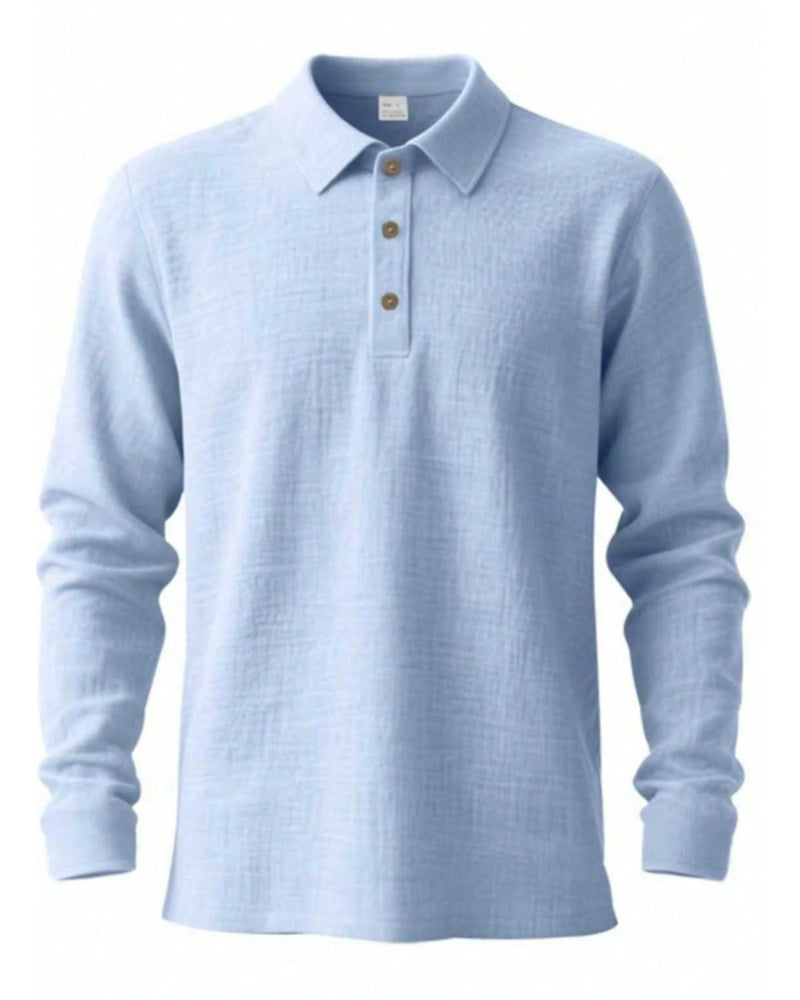 Men's Lightweight Loose Linen Long Sleeve Polo Shirt