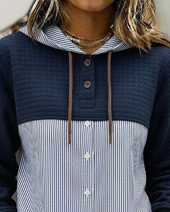 Hooded Button-Down Striped Top