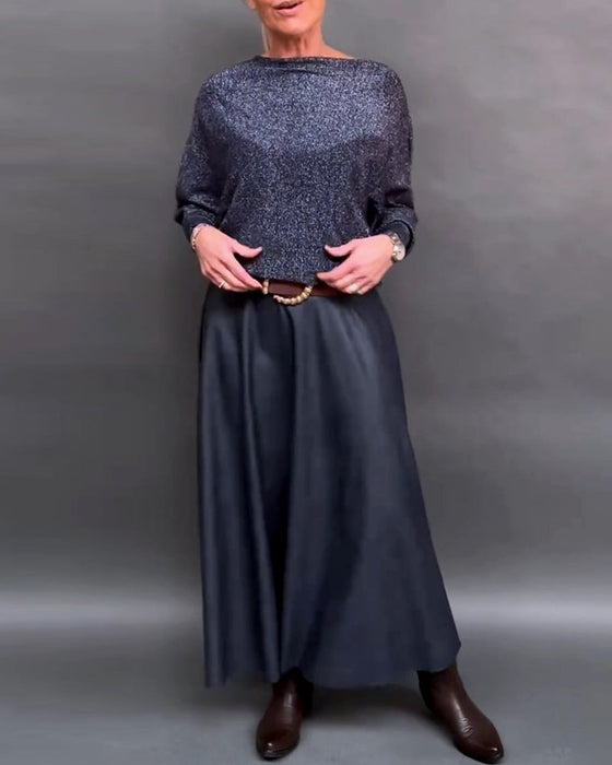 Shiny crew neck dolman sleeve top