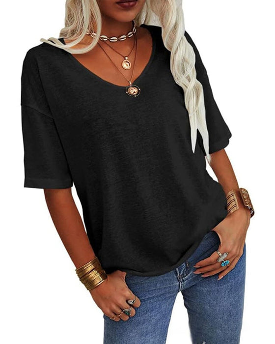 Women's Short-Sleeved V-Neck Top