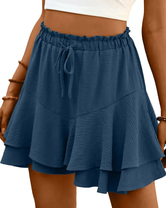 Double Layer Ruffle Drawstring Shorts