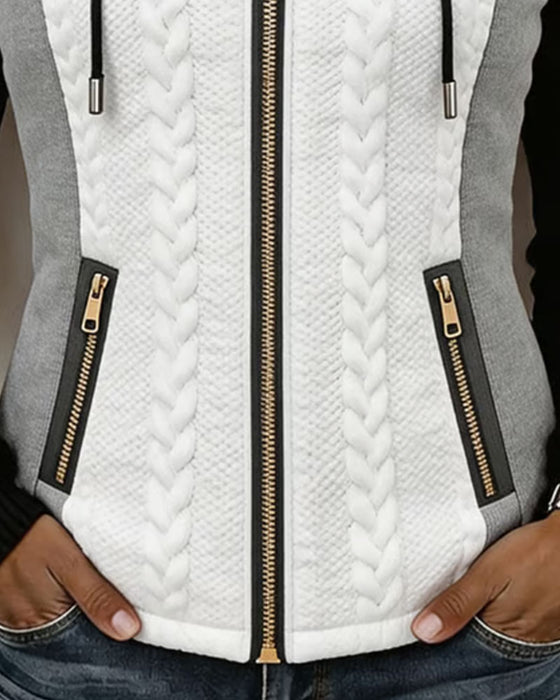 Contrast Color Hooded Zipped Coat