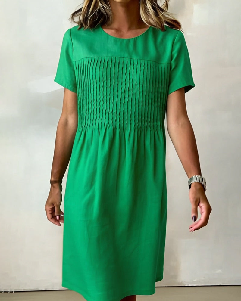 Round Neck Pleated Casual Dress
