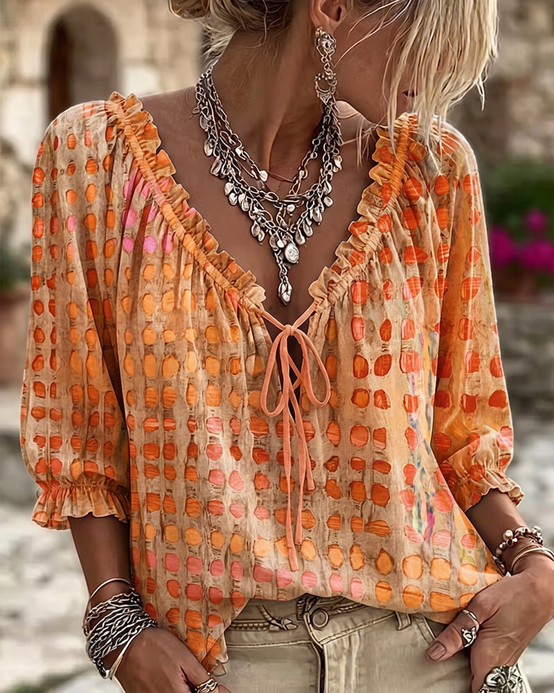 Polka Dot Lace Up Blouse