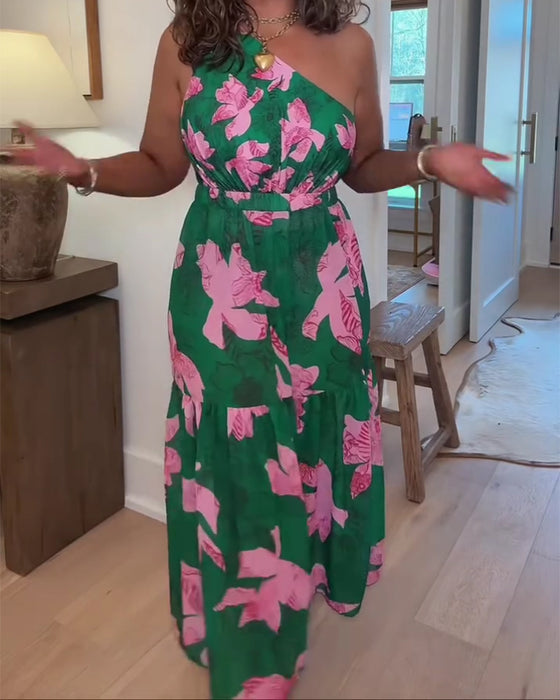 Color Block Floral One-Piece Swimsuit Cover-Up
