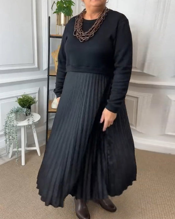 Elegant Patchwork Dress with Round Neck