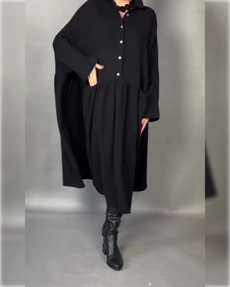 Lapel Button Oversized A-Line Dress