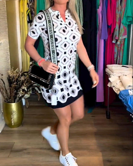 V-Neck Short Sleeve Printed Dress