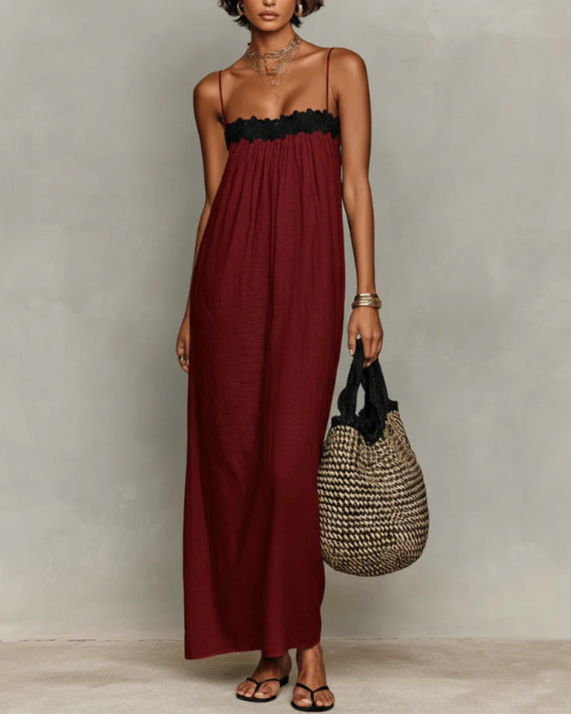 Contrast Color Straight Maxi Dress