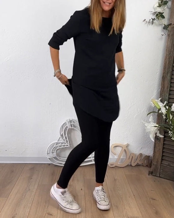 Mid-Length Top Mit Crew Neck