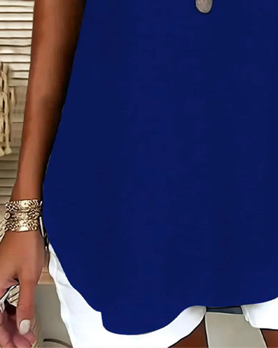 Casual Drop Shoulder V-Neck Short Sleeve Blouse