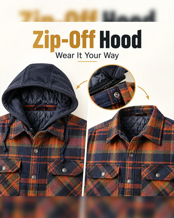 Men's Plaid Hooded Button-Up Coat