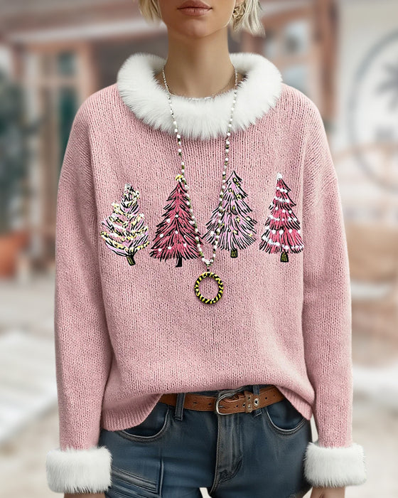 Fleece Crew Neck Christmas Tree Sweater