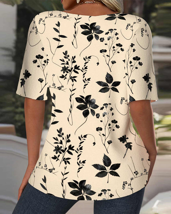 Casual Printed Fake Two-Piece Blouse