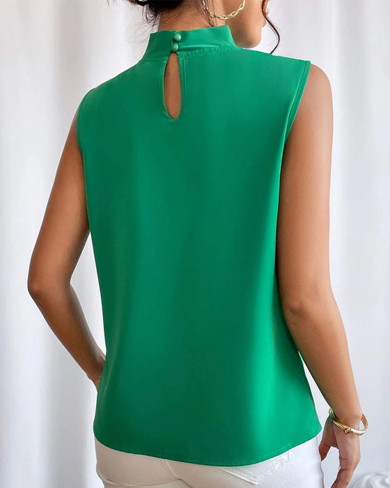 Cross Neck Solid Color Pleated Top