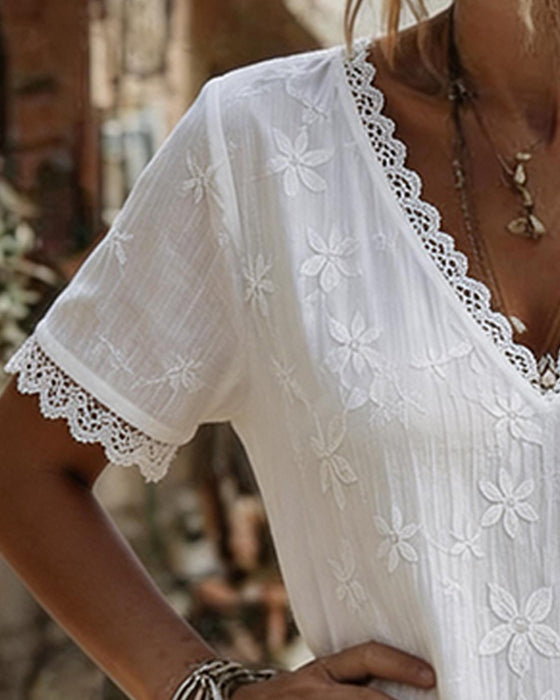 V Neck Lace Trim Daisy Dress