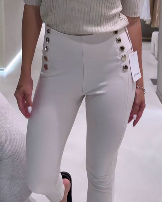 High-Waisted Side-Breasted Stretch Pants