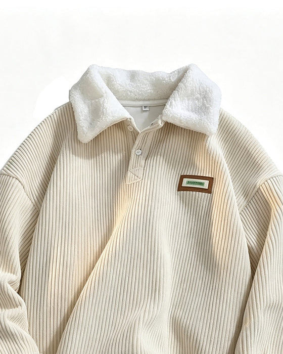 Corduroy Buttoned Lapel Sweatshirt