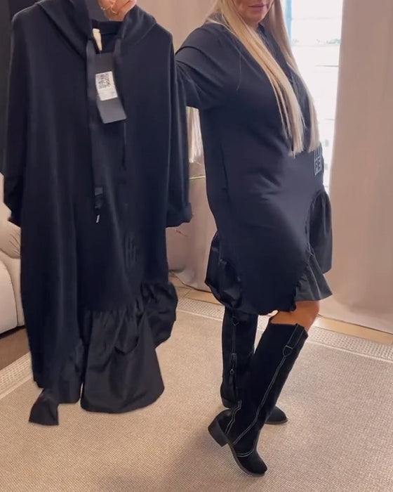 Long sleeve panel loose hooded dress