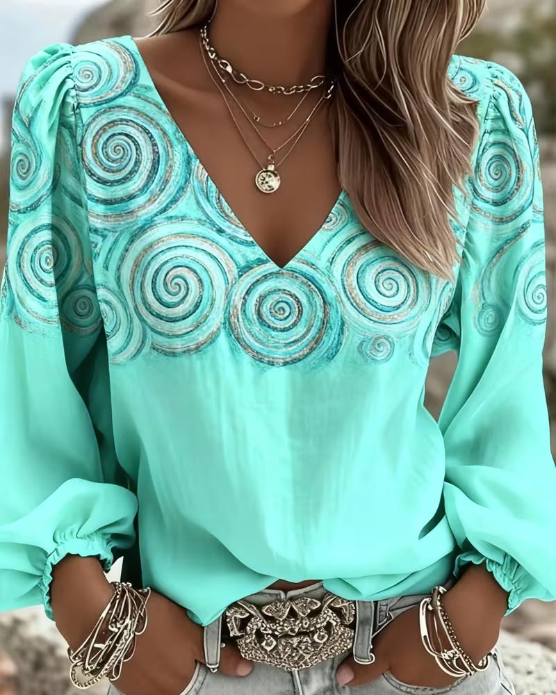 V-Neck Placement Print Blouse