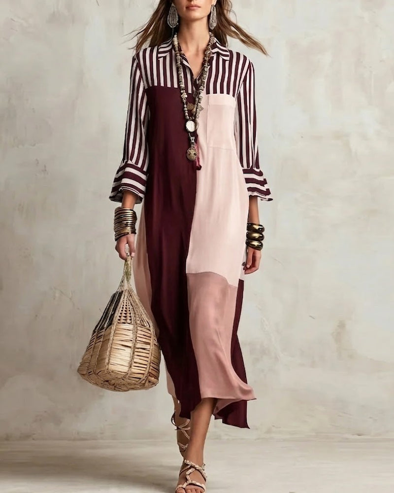 Color Block Striped Contrasting Shirt Dress