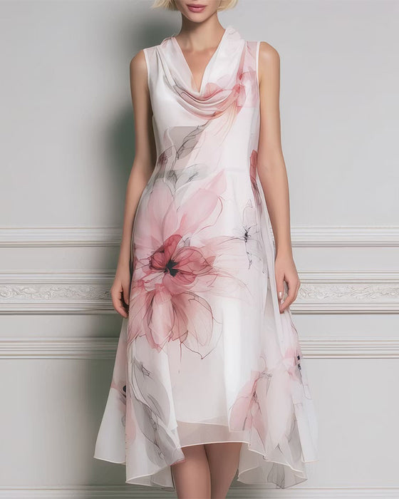 Mock Neck Sleeveless Floral Dress