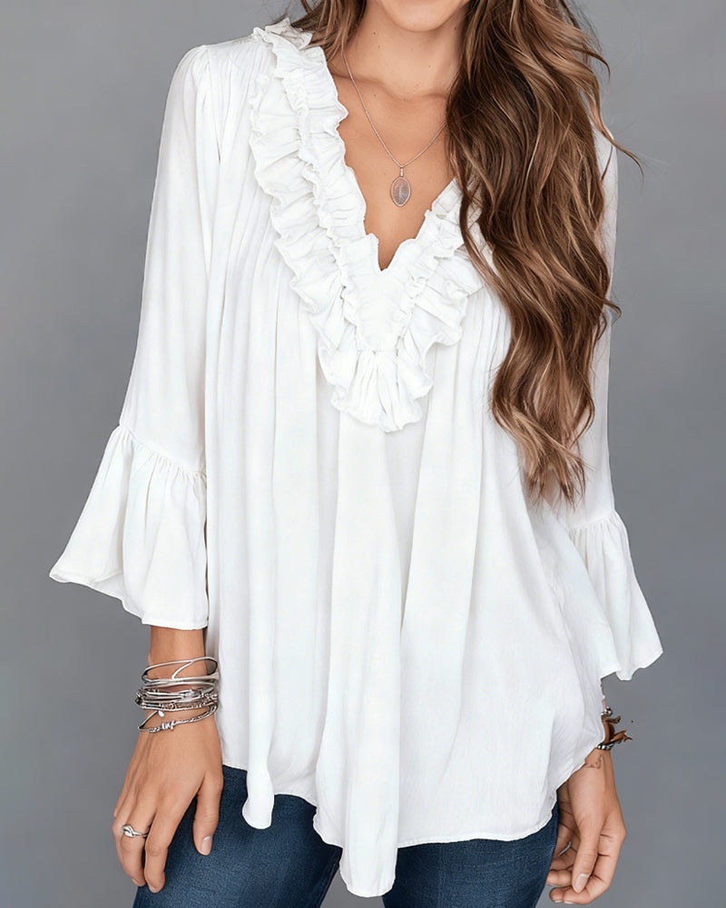 Elegant V-Neck Ruffle Blouse
