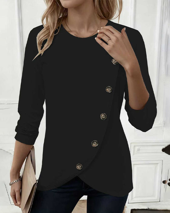 Irregular Fake Button Long Sleeve T-Shirt
