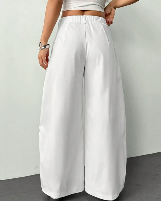 High-Waist Pleated Wide-Leg Casual Pants