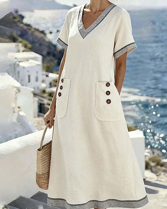 V-Neck Linen Dress