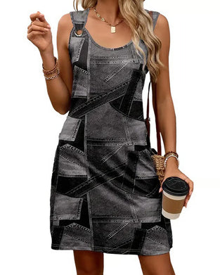 Sleeveless Ring Buckle Spaghetti Strap Print Dress