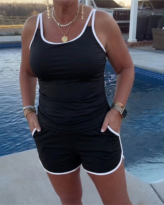 Color Contrast Piping Tankini