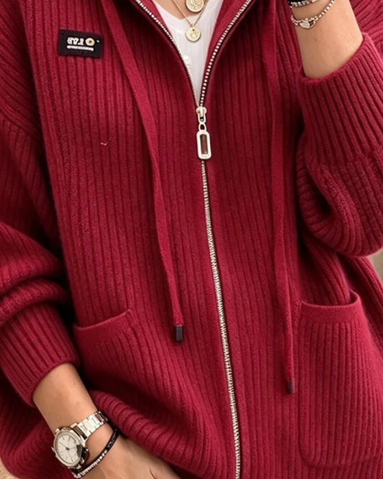 Drawstring Zip Pocket Sweater Cardigan