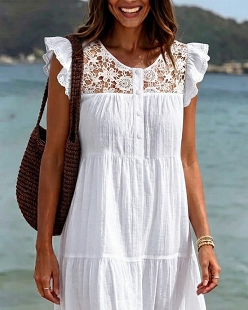 Flutter Sleeve Lace Patchwork Dress