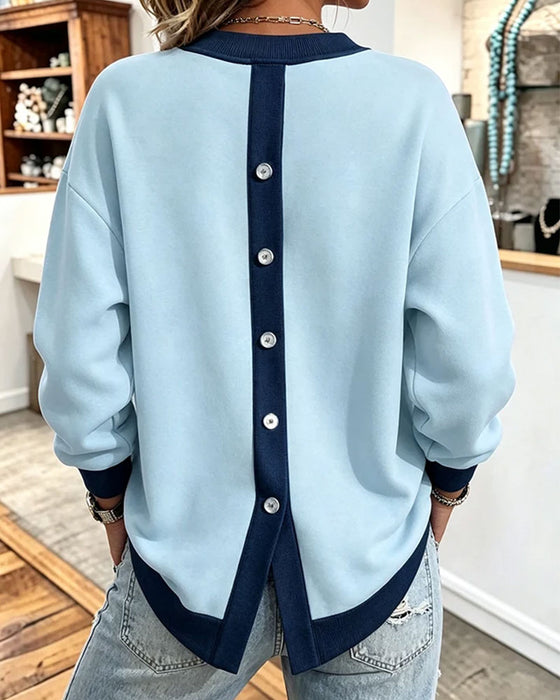 Color-Block Slit Crewneck Sweatshirt