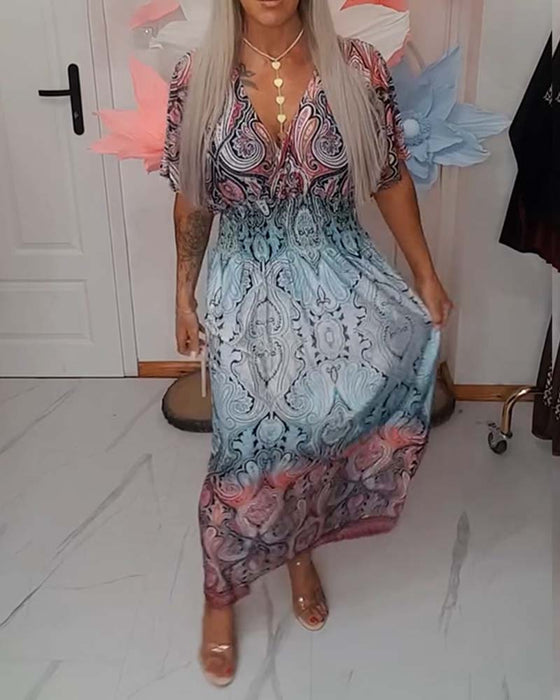 V-Neck Waist Draped Holiday Dress